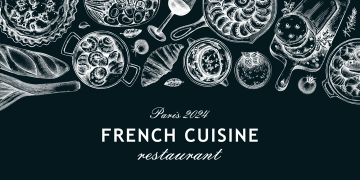 French food banner design. Vintage food and wine sketches on chalkboard. European cuisine restaurant menu template. France background. Hand-drawn vector illustration, NOT AI generated